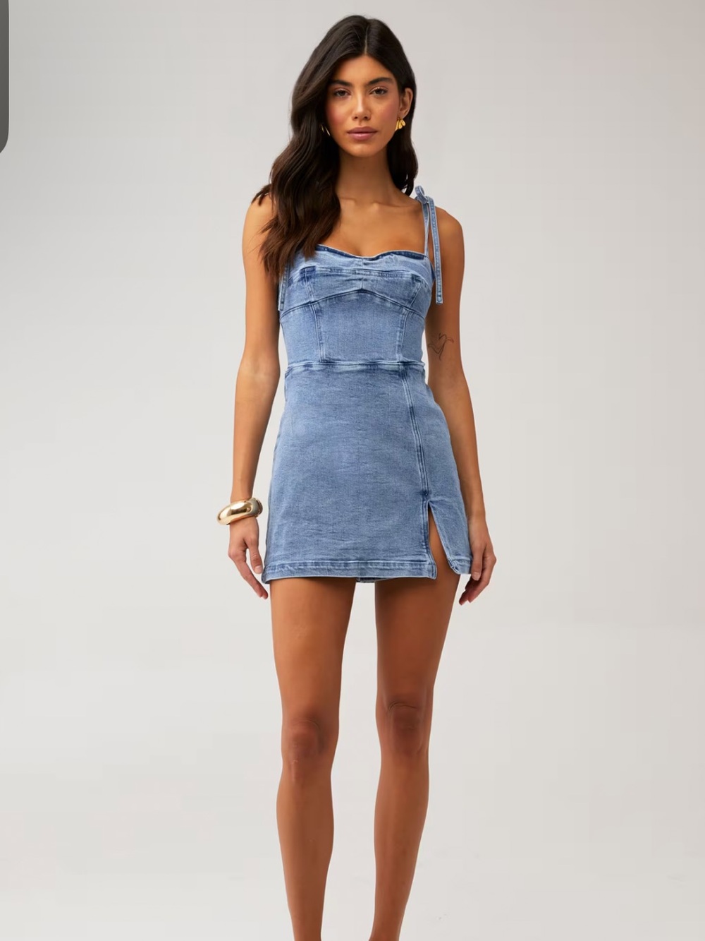 Amanda Uprichard Taylor Denim Romper Size Medium Mini Tie Straps